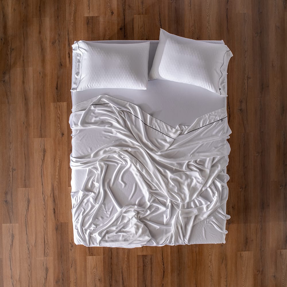 White layla bamboo sheet on the bed.