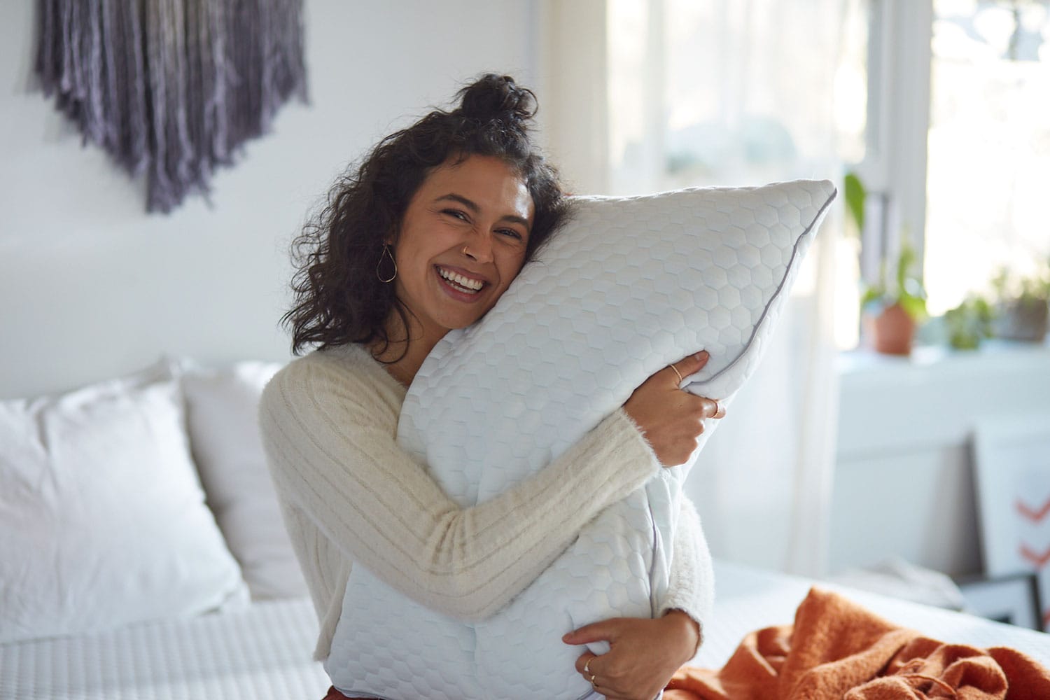 Woman laying on memory foam pillow