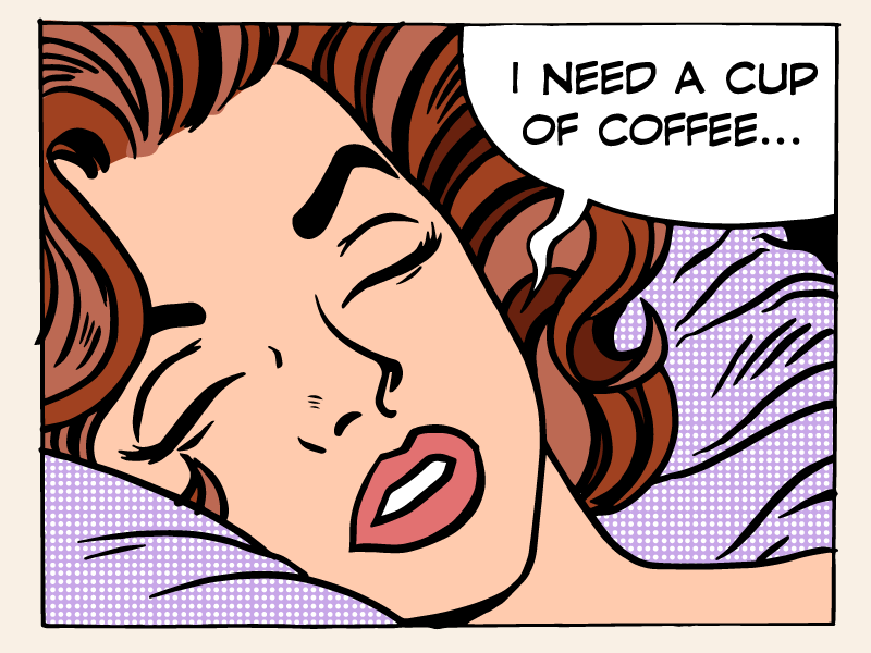 cartoon woman needs coffee